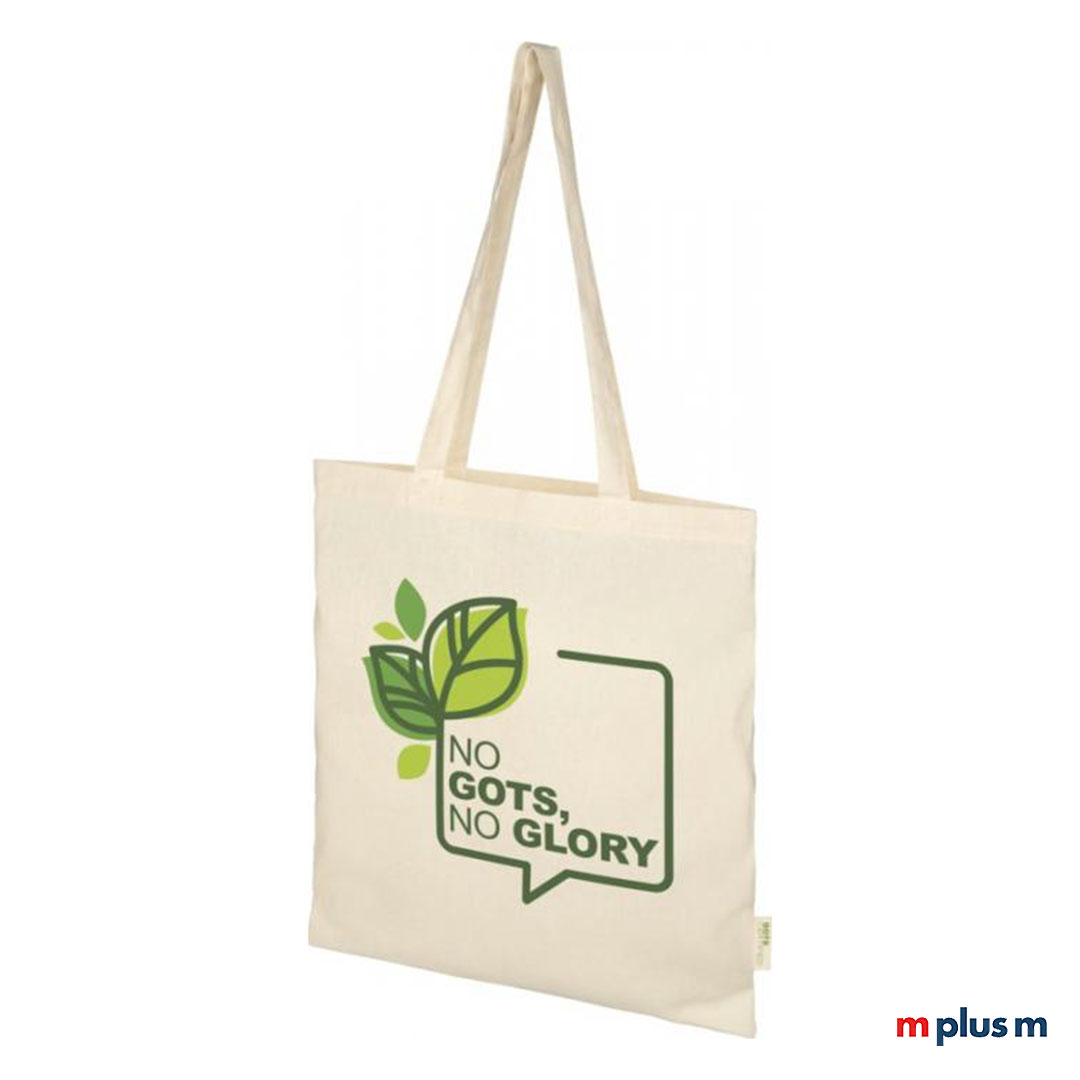Schöne praktische Einkaufstasche aus nachhaltiger Baumwolle mit Logo bedrucken.
