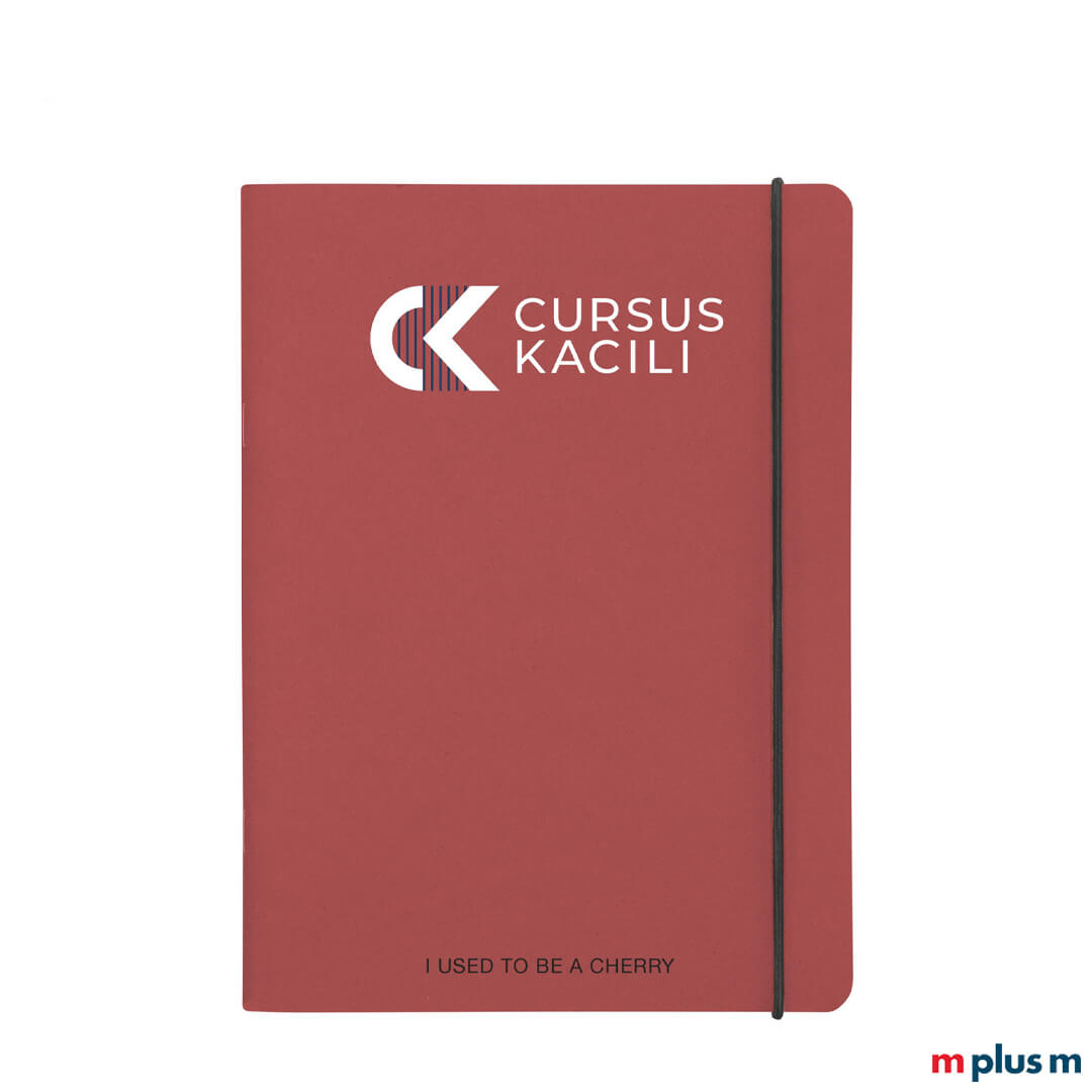 Notibuch-nachhaltig-mit-Logo-Druck-als-Werbeartikel Cherry Notizblock mit Gummiband bedrucken mit Bild als Giveaway
