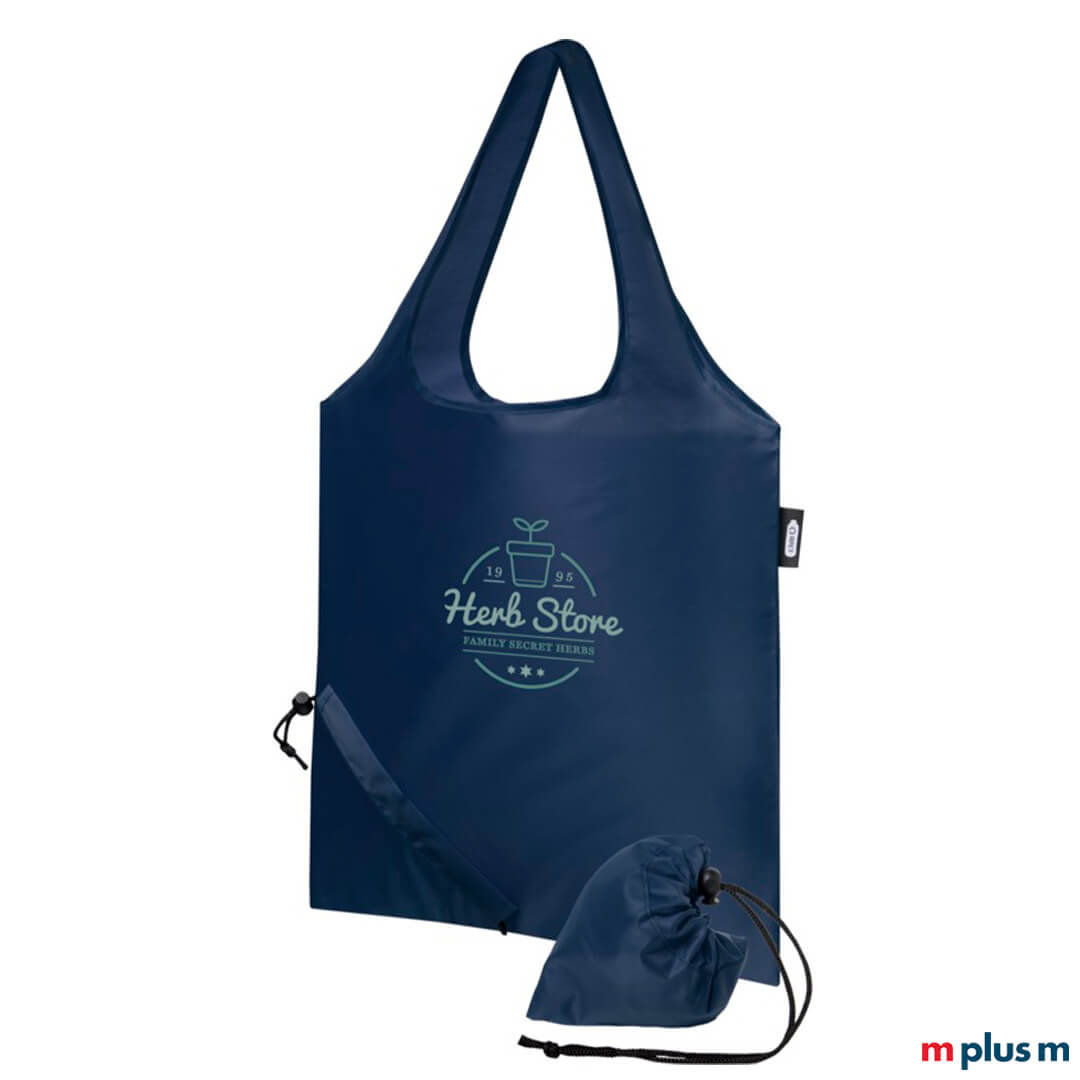 Dunkelblaue Shopper-Tasche mit Logo bedruckt Dunkelblaue Shopper-Tasche mit Logo bedruckt