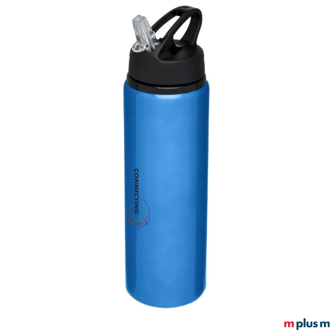 Blaue Aluminium Trinkflasche individuell bedrucken und gestalten mit Ihrem Motiv als nachhaltiges Werbemittel