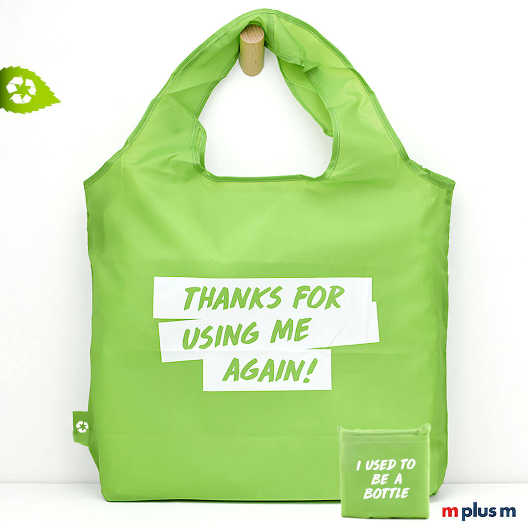 Ab 500 Stück: Grüner Recycling Falt-Shopper mit Logo Druck als
