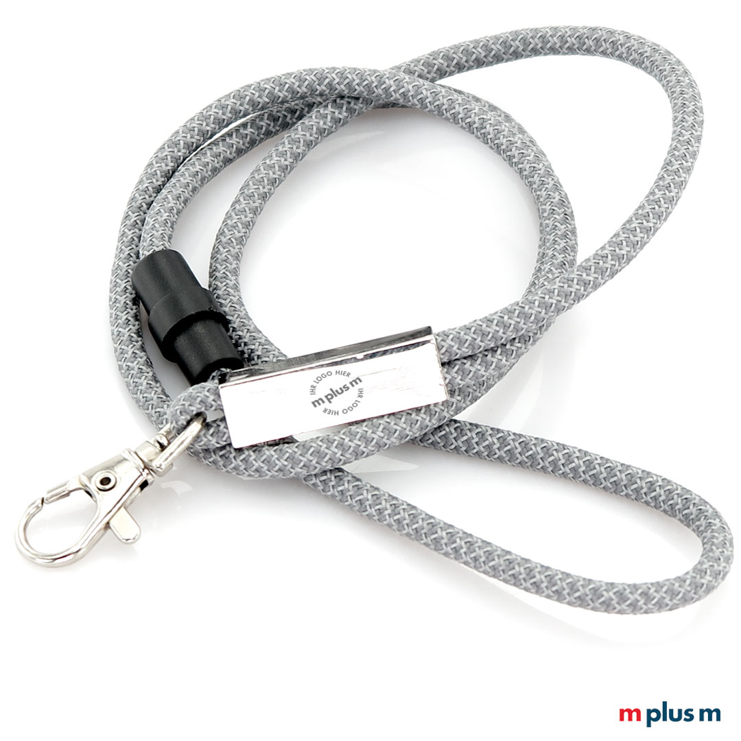 Premium Lanyard mit Metallhülse in Farbe Grau Silber Premium Lanyard mit Metallhülse als hochwertiger Werbeartikel