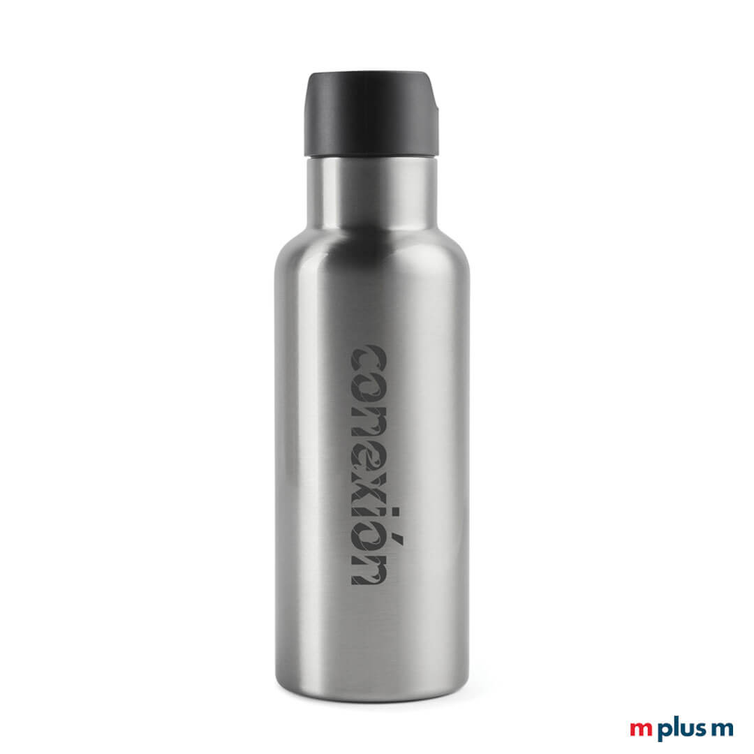 Schöne Balti Thermosflasche Silber mit Logo Gravur Hochwertige Isolierflasche Balti mit Logo Gravur