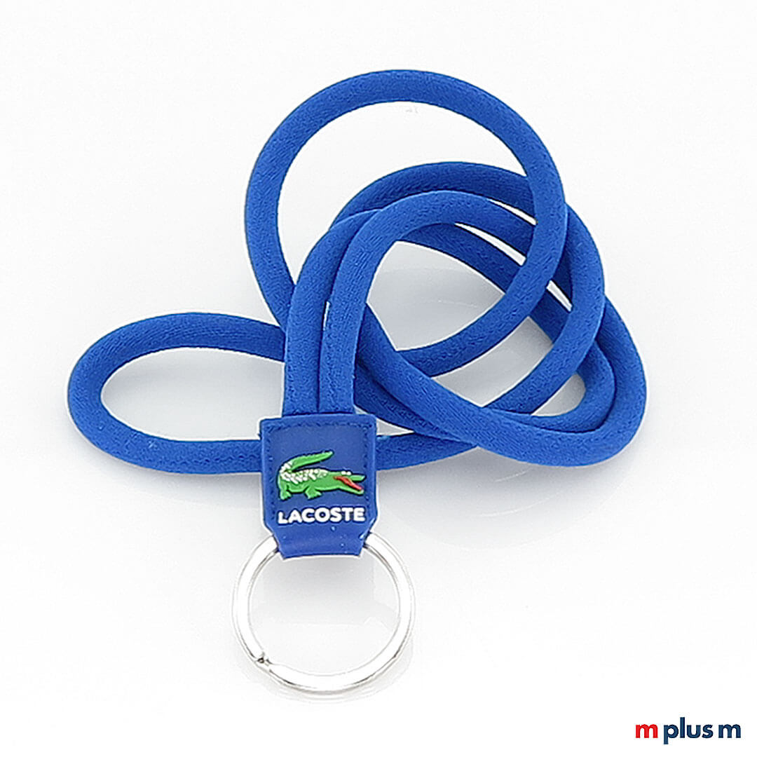 Tube Rubbe Lanyard Blau Laco Tube Rubber Kordel Lanyard in blauer Kundenfarbe mit Logo auf Rubber Badge als Werbeartikel