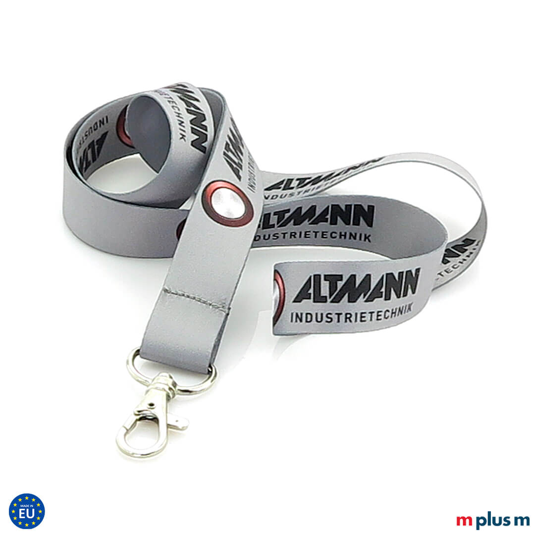 Eco Soft Lanyard Giveaway in Grau mit Logo bedrucken Das Eco Soft Schlüsselband in Wunschfarbe Grau vollflächig mit Motiv als Werbeartikel