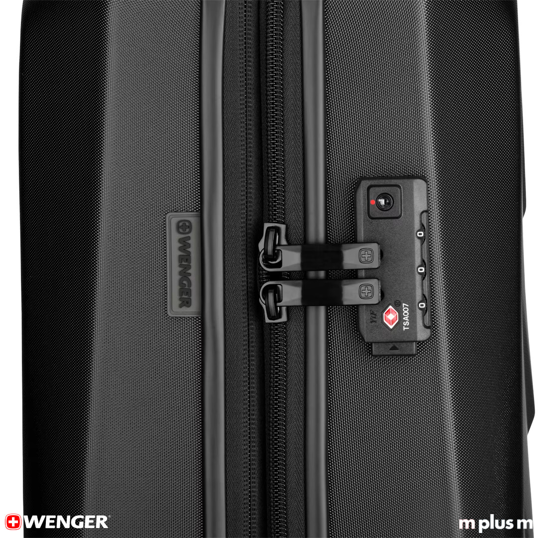 Schwarzer Wenger Prymo Handgepäck Koffer aus robustem PC-ABS Mix mit Erweiterungssystem und integriertem Namensschild