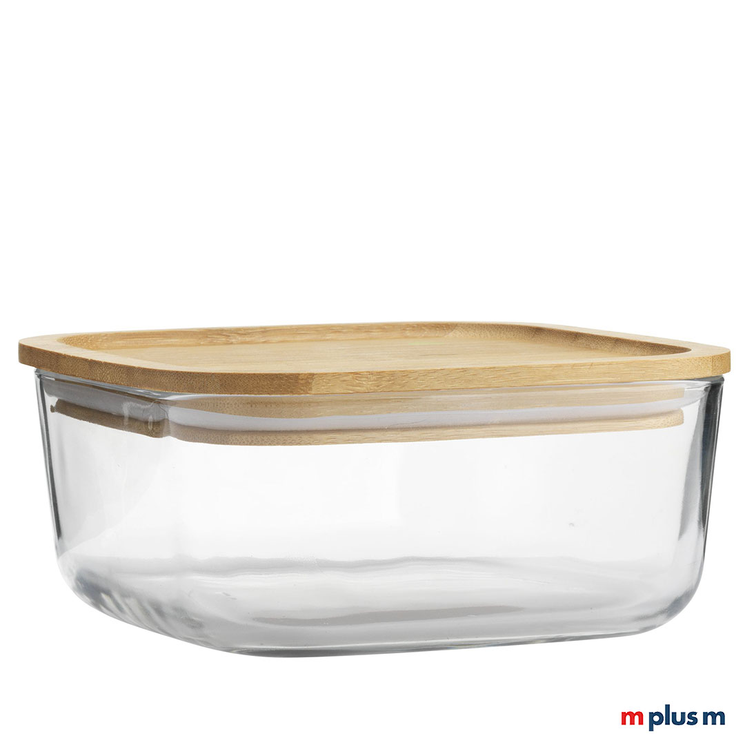 Die 'Bergamo' Glas Vorratsdose mit Holzdeckel wird in Italien hergestellt. Der Deckel hat eine Silikondichtung, damit die Lunchbox gut verschlossen bleibt. Der Glaskörper ist spülmaschinenfest.
