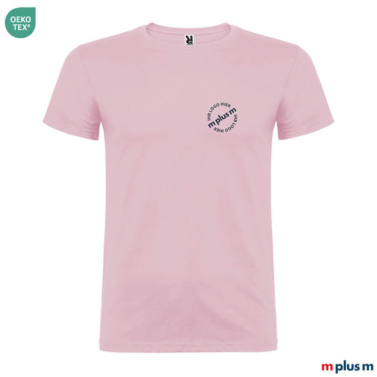 Rosa Baumwoll T-Shirt mit individuellem Aufdruck – Mindestabnahme 50 Stück, Express Lieferung wählbar