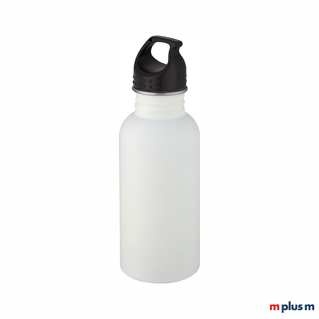 Die weiße Edelstahl Thermosflasche 'Luca' fasst 500 ml und kann dank Ihres Gewichts und der Größe ganz leicht in jeder Tasche für unterwegs verstaut werden