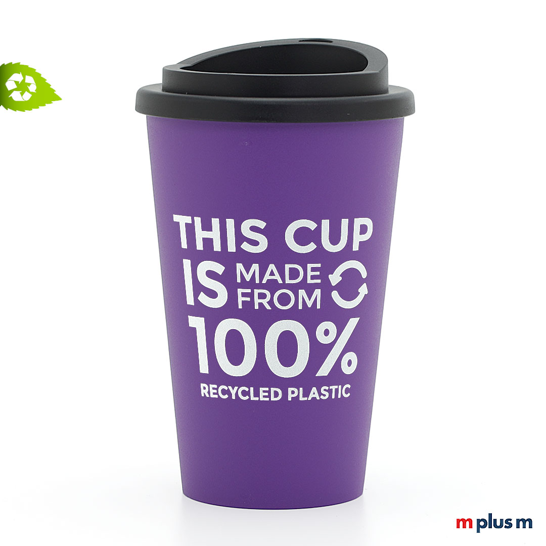 Schön und nachhaltig: Coffee To Go Thermobecher aus 100% Recycling Material mit 1c Logo Druck