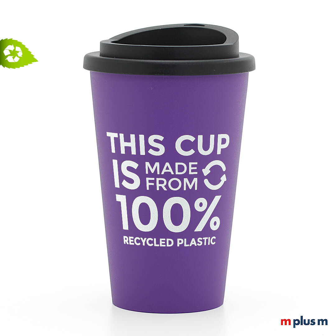 Green-Coffee-Shop-Thermobecher-vio-SD-1c Schön und nachhaltig: Coffee To Go Thermobecher aus 100% Recycling Material mit 1c Logo Druck