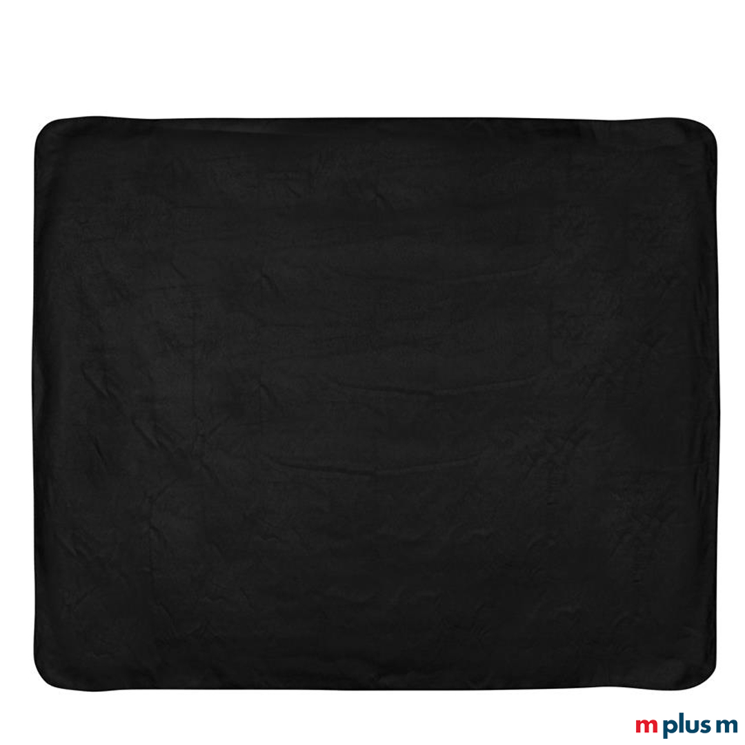 Hier sehen Sie die 'Cosy' Decke in der Farbe schwarz. Die Decke gibt es in 3 Farben und wird mit Logo Druck ein praktisches Werbemittel