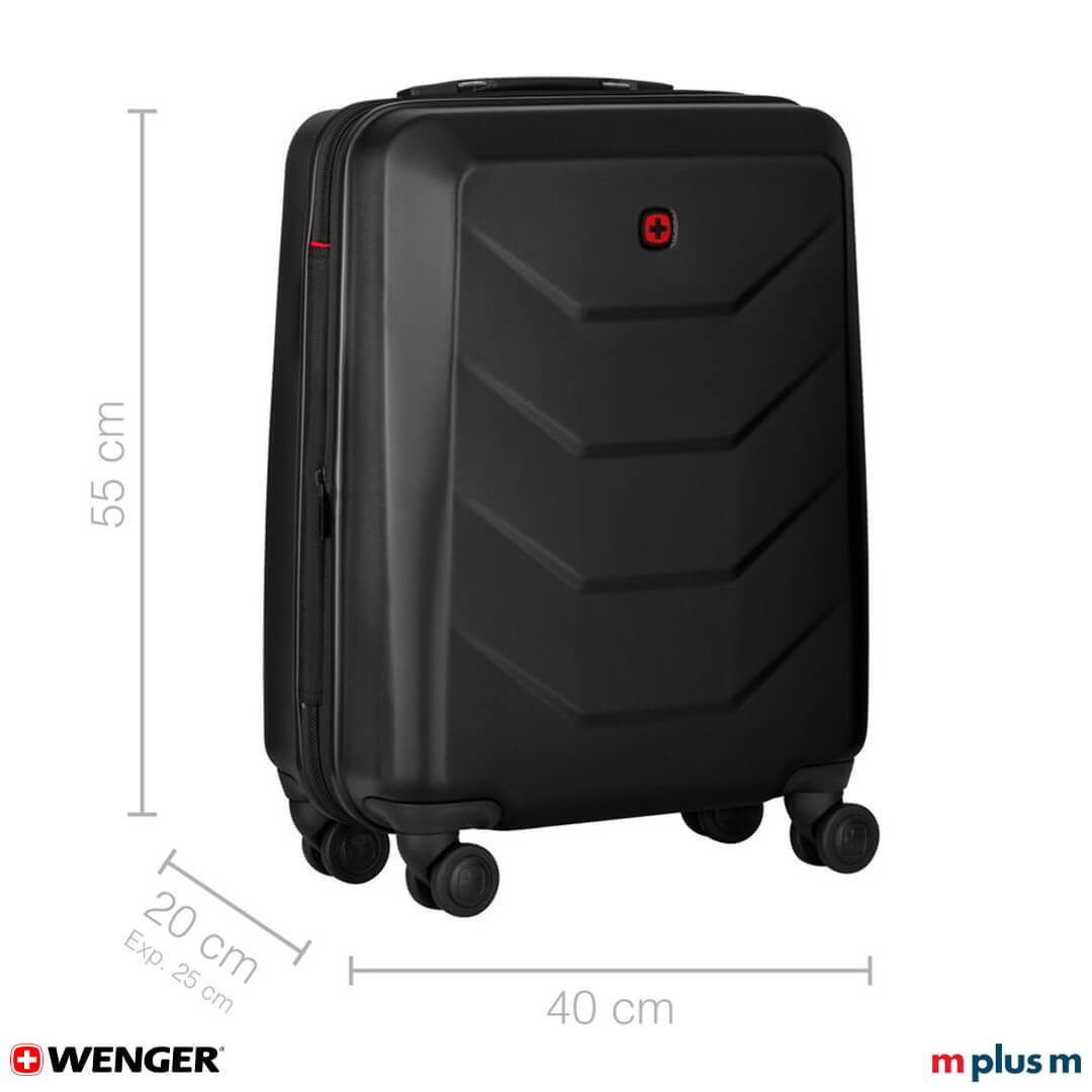 Leicht laufender Wenger Prymo Carry-On Koffer Schwarz mit 4 Doppel-Lenkrollen und ergonomischem Teleskop-Trolley-Griff
