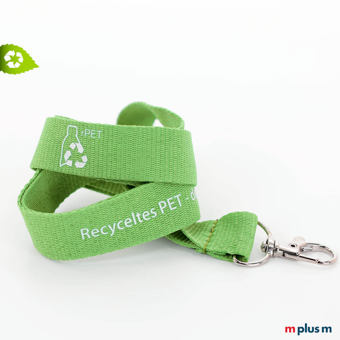 Recycling Lanyard Grün mit Logo Druck Recycling Lanyard in Farbe Grün mit Logo Druck. Günstiges Giveaway.