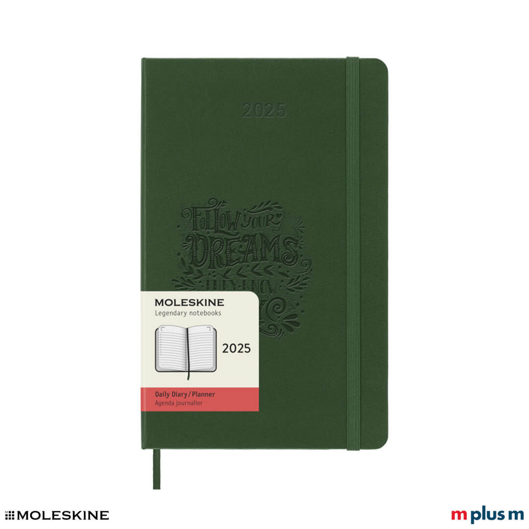 Moleskine Tageskalender 2025 in Größe L, Hardcover, dunkelgrün, mit flachem Lesezeichen