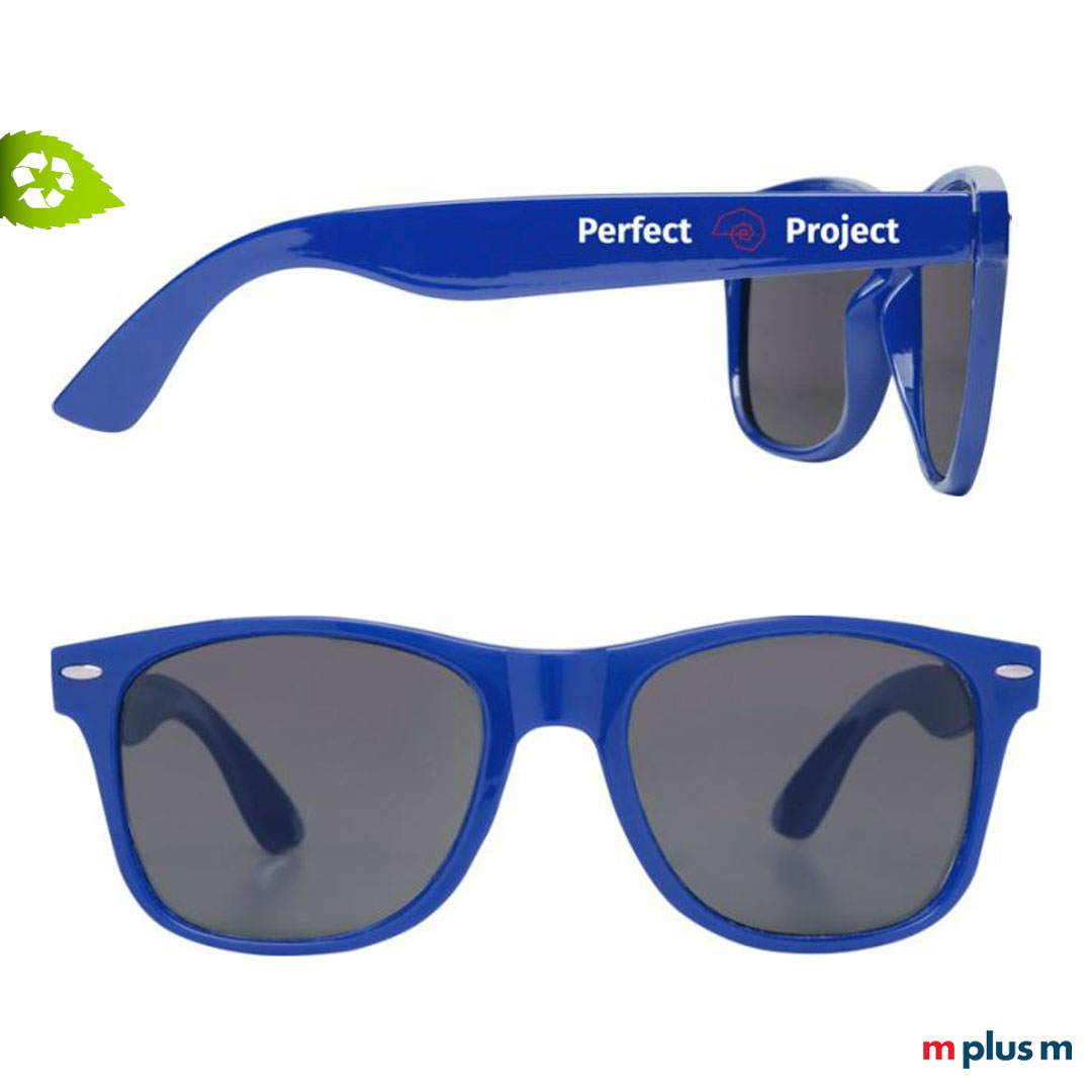 Blaue Sonnenbrille aus rPET mit UV 400 Gläsern als nachhaltiger Werbeartikel