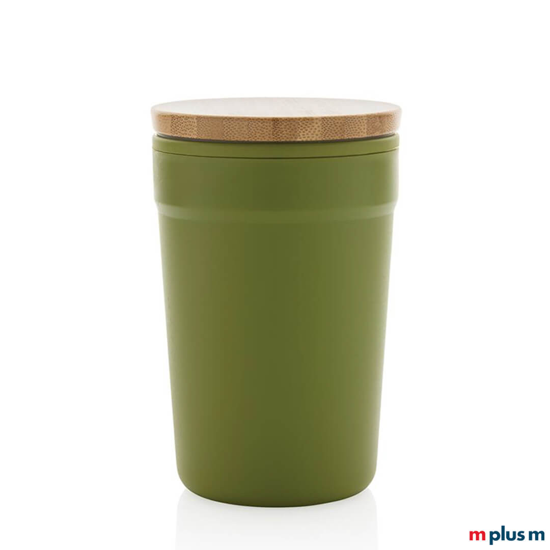 Gruener-Becher-mit-Deckel-aus-Bambus-aus-recycling-Material-nachhaltiges-WerbegeschenkyAkssDDlZrEOG ToGo Becher Cup in der Farbe Grün zum mitnehmen für unterwegs mit zeitlosem Design