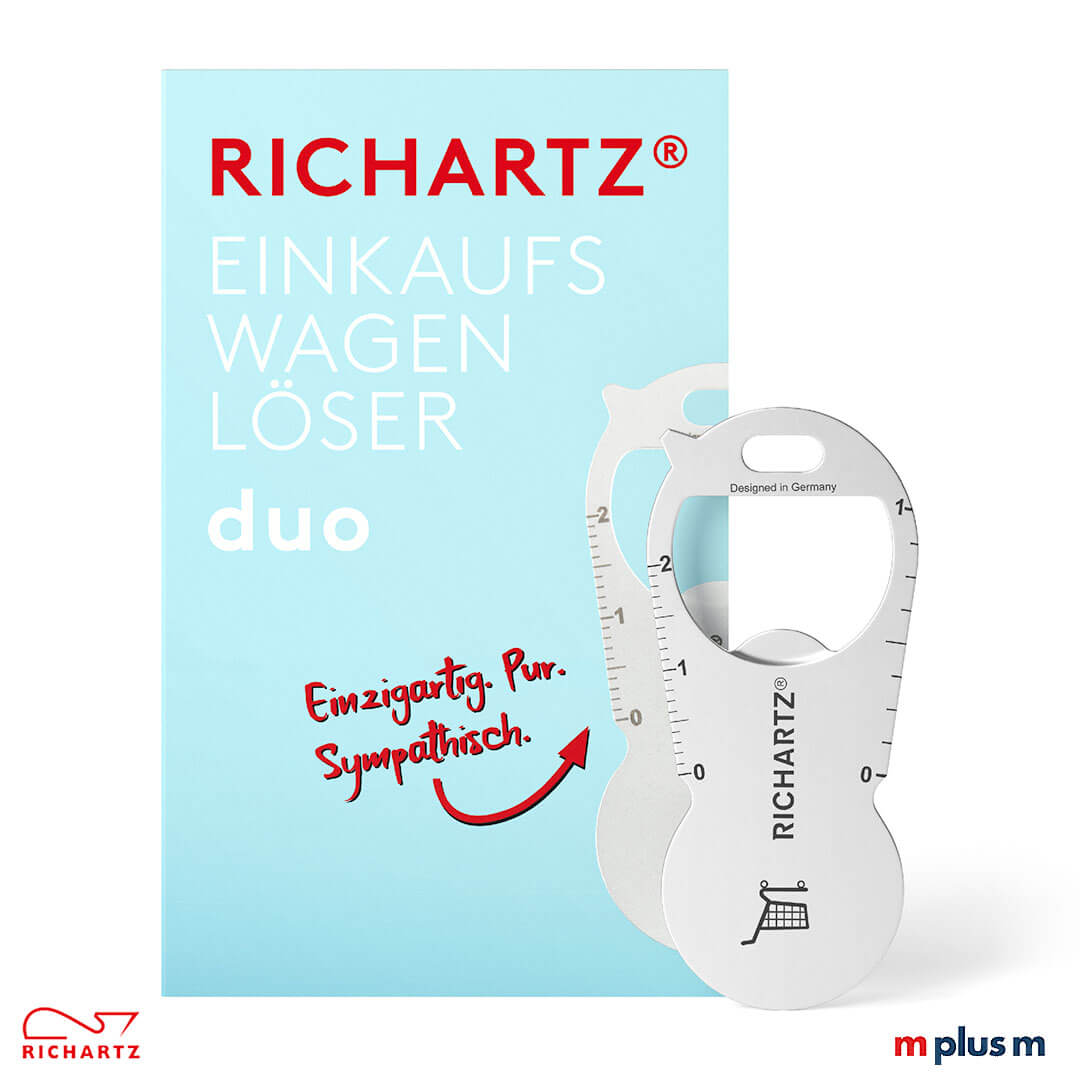duo Einkaufswagenlöser als Werbeartikel Giveaway duo Einkaufswagenlöser aus Edelstahl als hochwertiges Giveaway von Richartz mit Logo Gravur