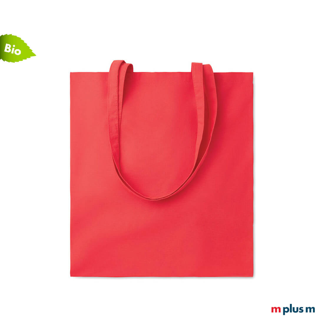 Rote Bio-Baumwolltasche als Werbegeschenk bedrucken Rote Bio-Baumwolltasche als Werbegeschenk bedrucken
