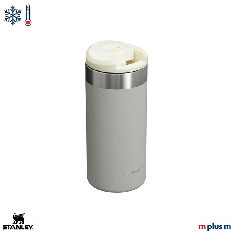 Grauer Stanley Aerolight Transit 350 ml Thermobecher aus Edelstahl, doppelwandig vakuumisoliert, auslaufsicher und robust mit Logo bedrucken