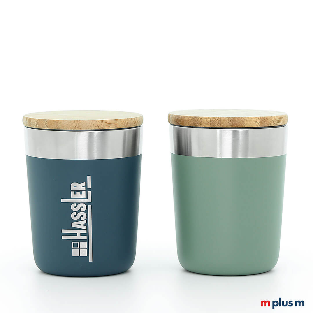 Oeko-Thermobecher-Holzdeckel-bedrucken-LAG Hochwertiger und schöner Thermobecher mit Deckel aus Bio Bambus-Holz. Als Werbegeschenk mit Logo Druck.