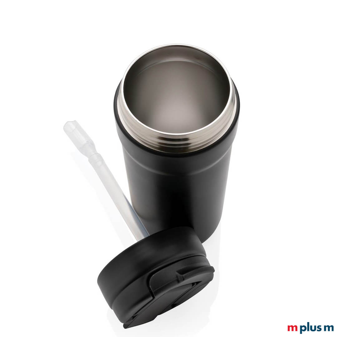 Dual Cup mit Halm-Trinkoption Thermobecher aus Edelsthal mit Trinkstrohalm bedrucken mit Logo als Nachhaltiger Werbeartikel