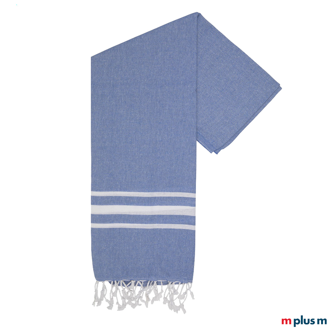 Hier sehen Sie das 'Hammam' Baumwolltuch in der Farbe blau. Das Tuch ist vielseitig einsetzbar.