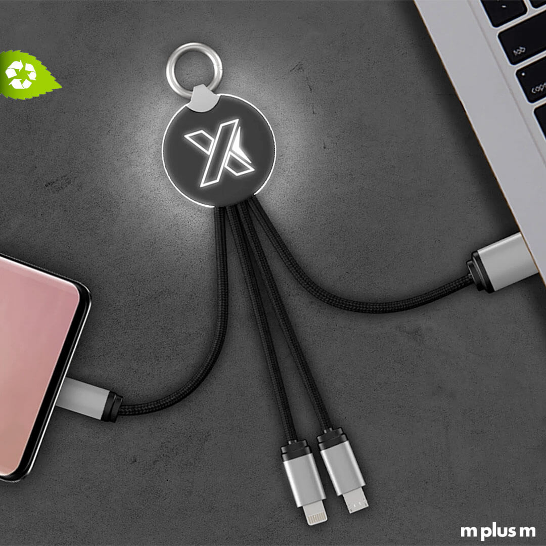 Lumen-Ladekabel-Leucht-Logo-Give-Away Das hochwertige 'Lumen' Ladekabel wird mir Ihrem Logo individualisiert. Technisches Give Away ab 50 Stück.