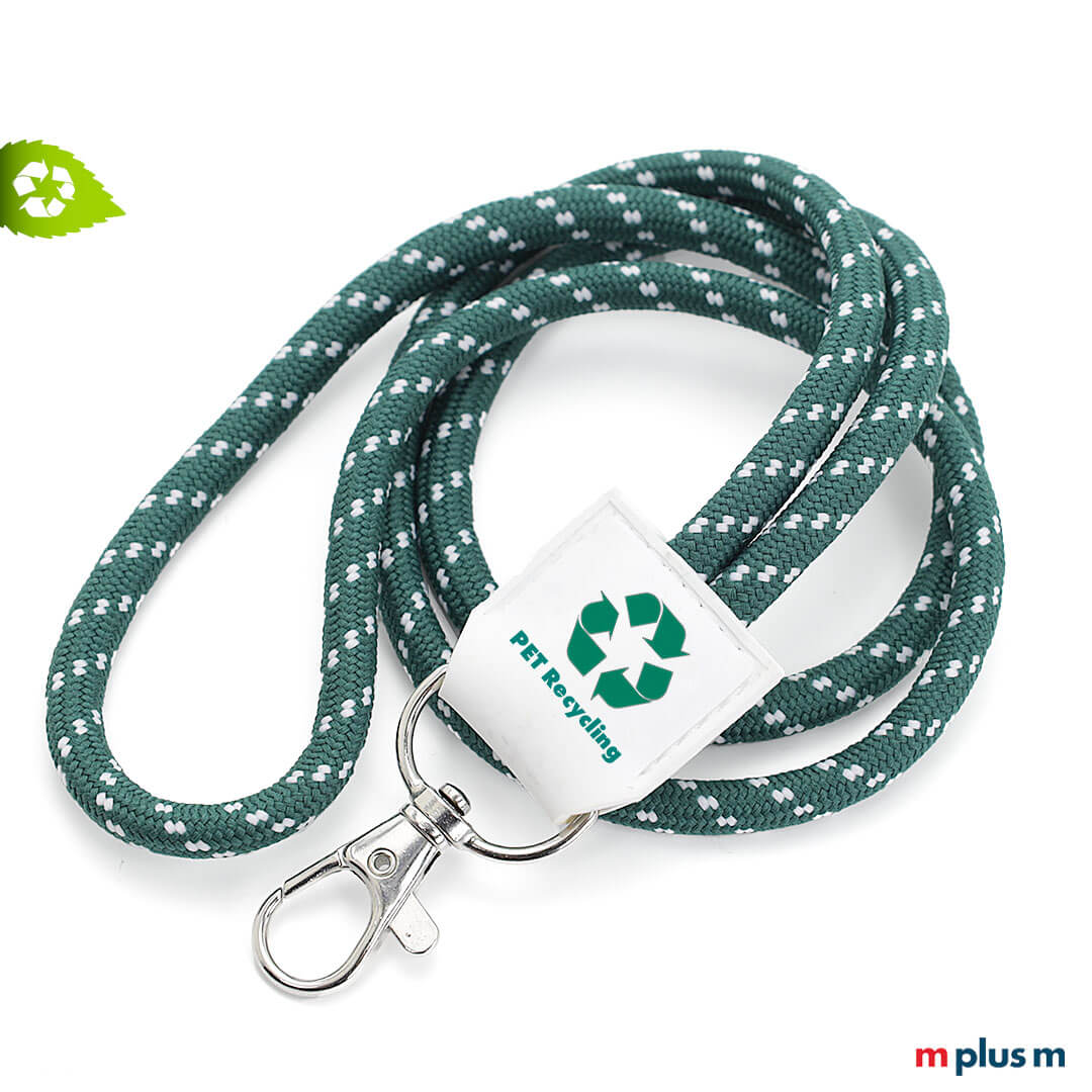 Recycling Nautic Lanyard Gruen mit Logo bedrucken 1 Kordel Lanyard aus PET ♻️ Recycling Material als Werbeartikel Sonderanfertigung ab 100 Stück