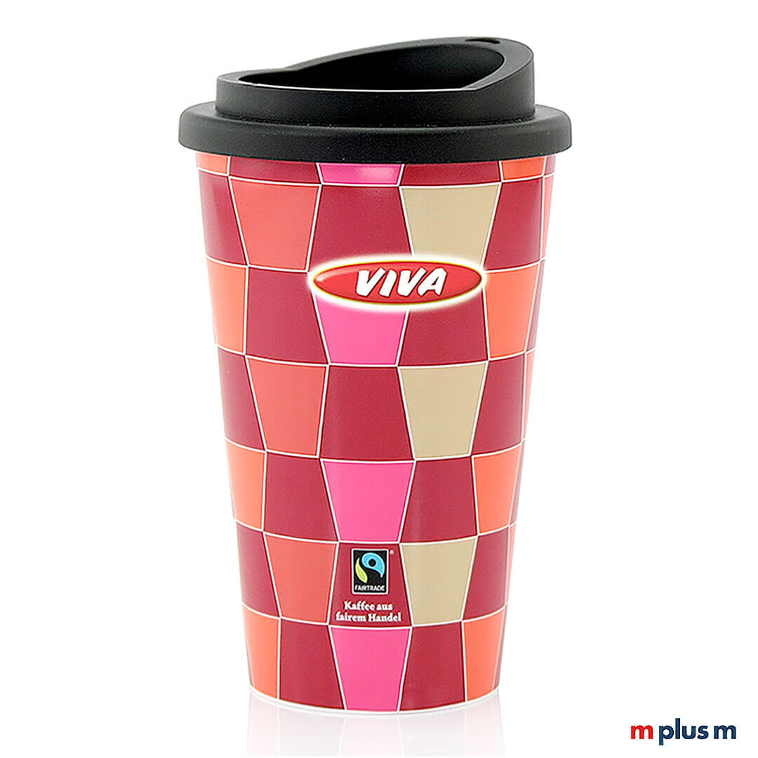 Allover Coffee Shop Thermobecher aus Europa. OMV Viva Allover Coffee Shop Coffee To Go Thermobecher rundum vollfarbig bedrucken. Spülmaschinenfest.