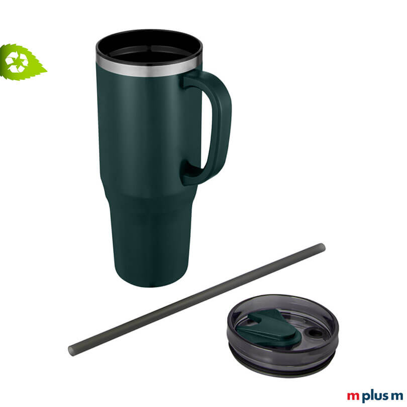 Miami Isolierbecher XXL Halm grün Preiswerter XXL Thermobecher Miami mit Strohhalm als Werbegeschenk in Grün