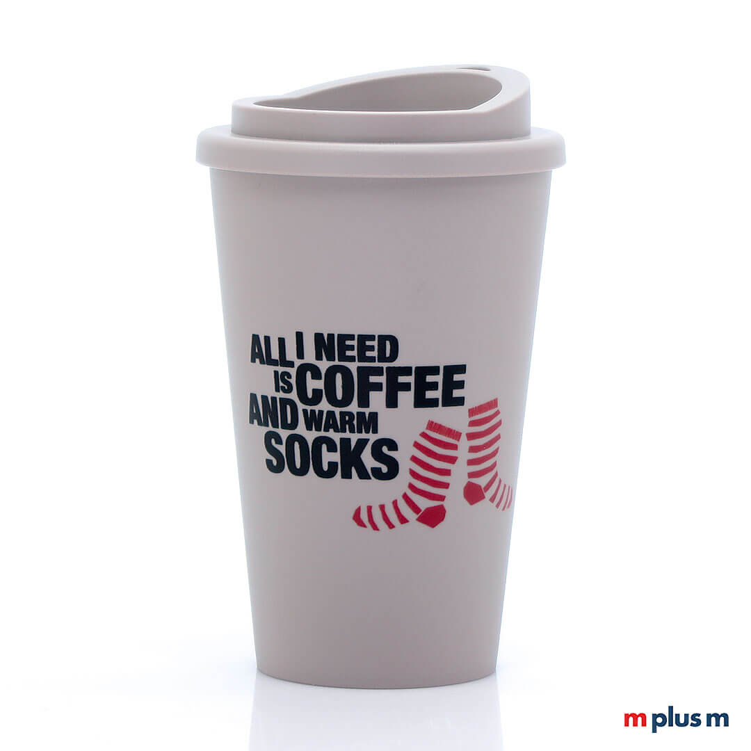 Sand Bio Coffee Shop Thermobecher mit 25 % biobasiertem Kunststoff, individuell mit Logo bedruckbar und spülmaschinengeeignet