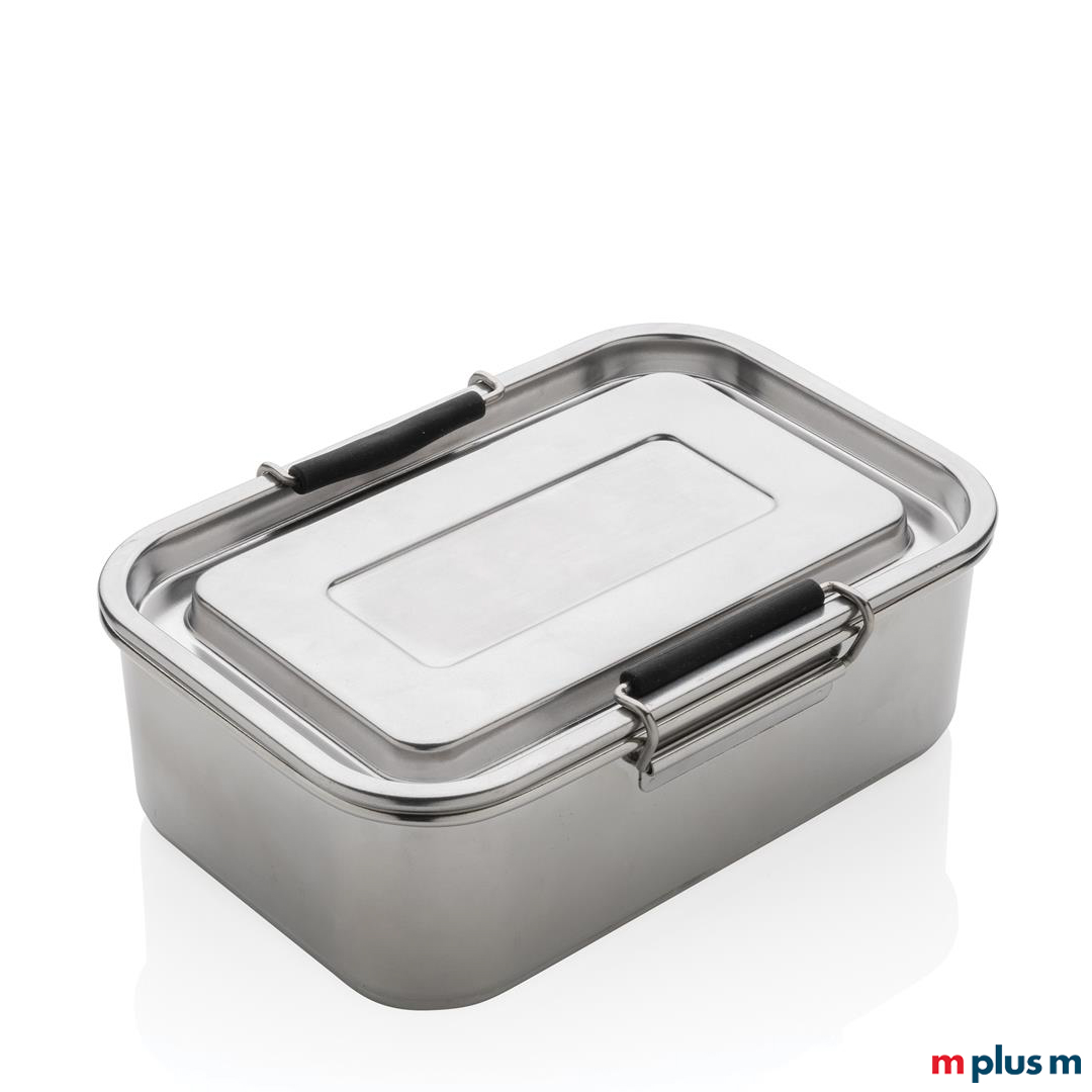 'Iris' Lunchbox aus Recycling Edelstahl bedrucken. Bedruckte Brotdosen eignen sich ideal als Werbeartikel oder Werbegeschenk für Kunden und Mitarbeiter.