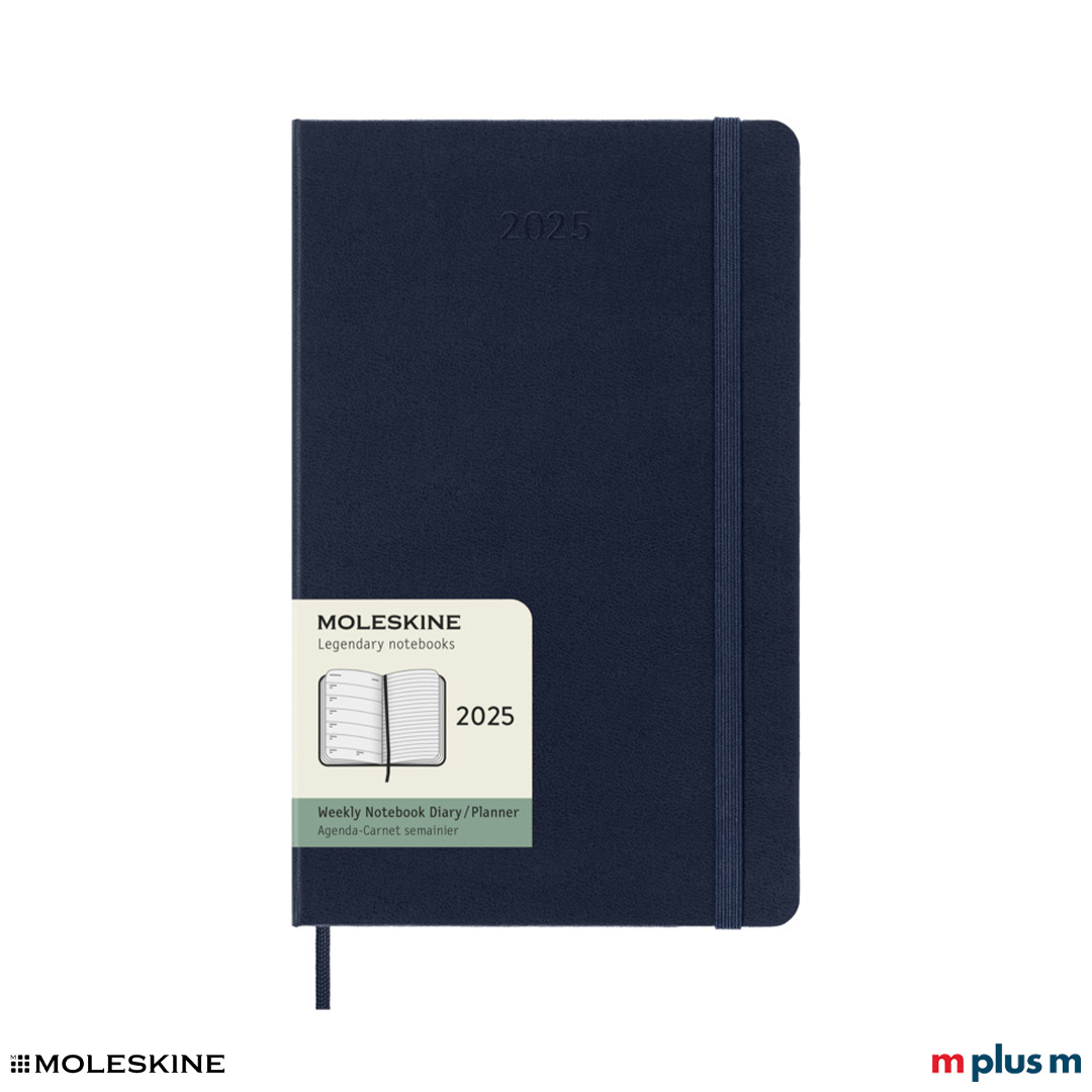 Dunkelblauer Moleskine Wochenkalender 2025 L, Hardcover, 340 g, stabiles Buchcover