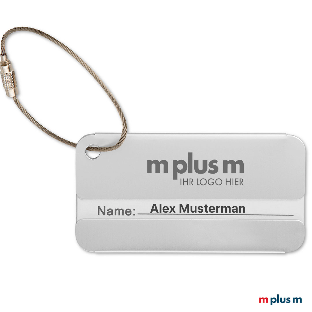 Travelkofferanhänger Giveaway in Silber Günstiger Kofferanhänger aus Aluminium als Giveaway mit Logo bedrucken