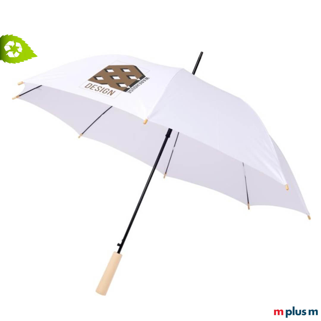 Hochwertiger-Regenschirm-aus-recyceltem-Material-mit-Logo Regenschirm als nachhaltigen Werbeartikel bedrucken.