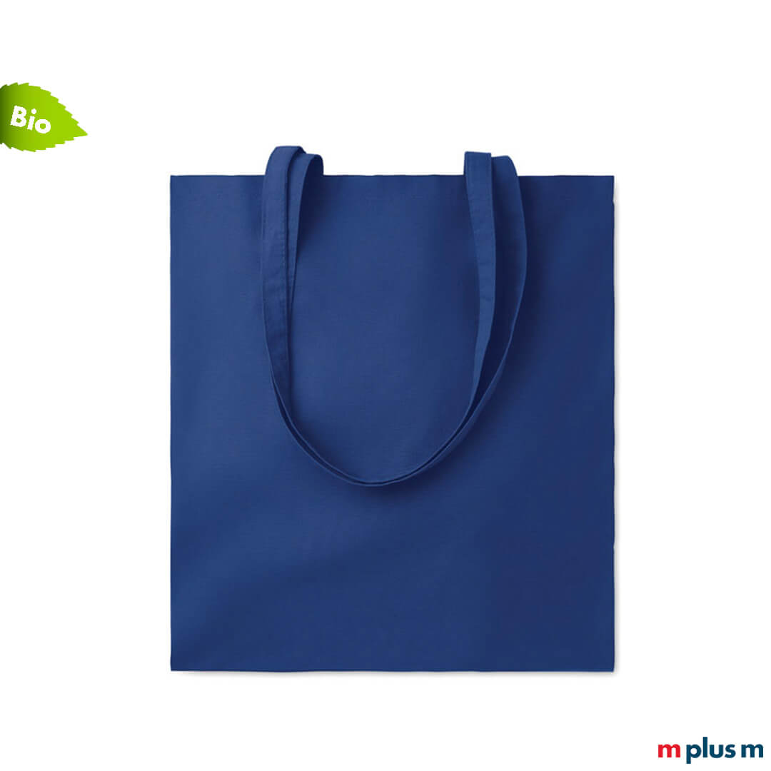 Blaue Bio-Baumwolltasche als nachhaltiges Werbegeschenk bedrucken Blaue Bio-Baumwolltasche als nachhaltiges Werbegeschenk bedrucken