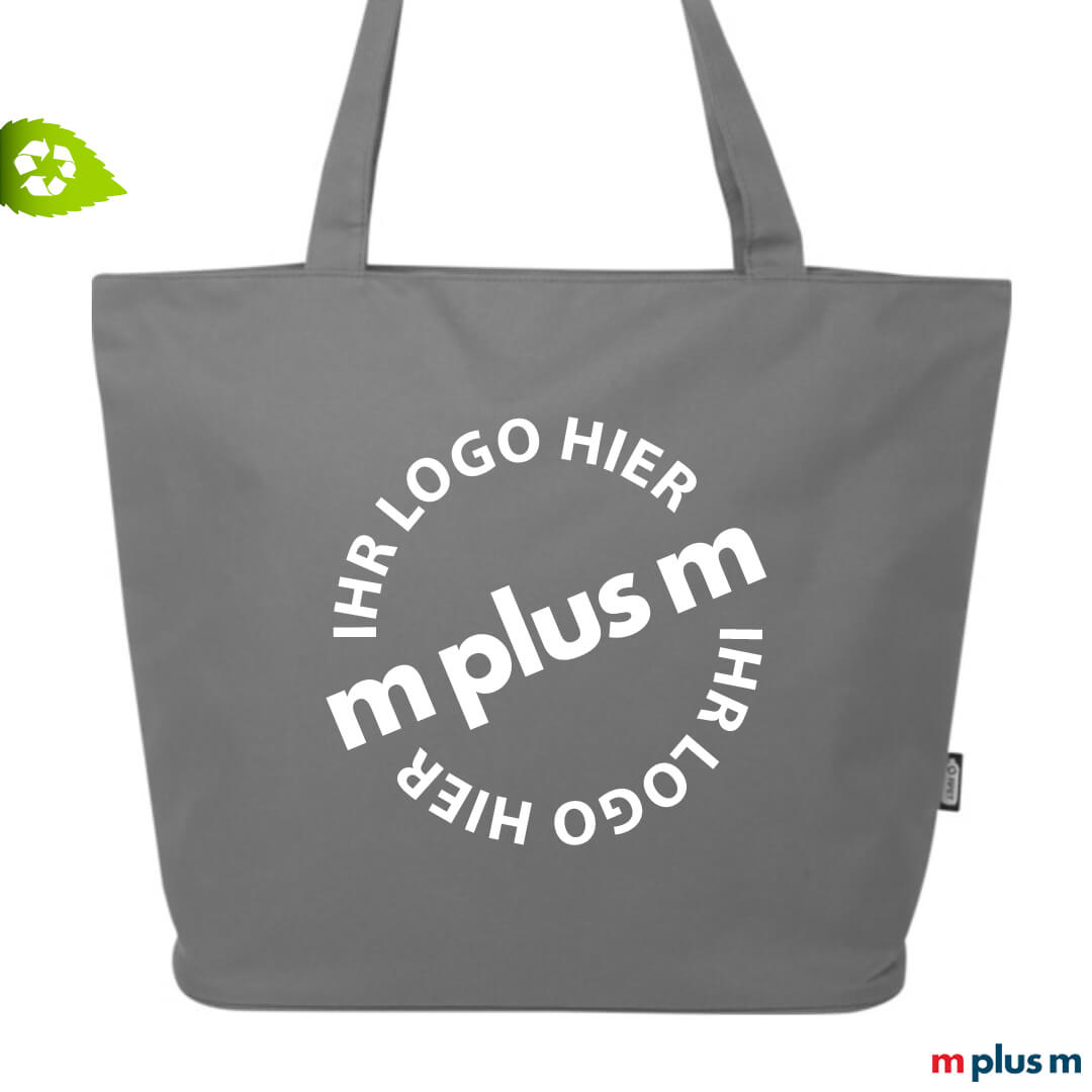 Graue Strandtasche mit Logo-Druck als nachhaltiges Werbemittel Graue Strandtasche mit Logo-Druck als nachhaltiges Werbemittel
