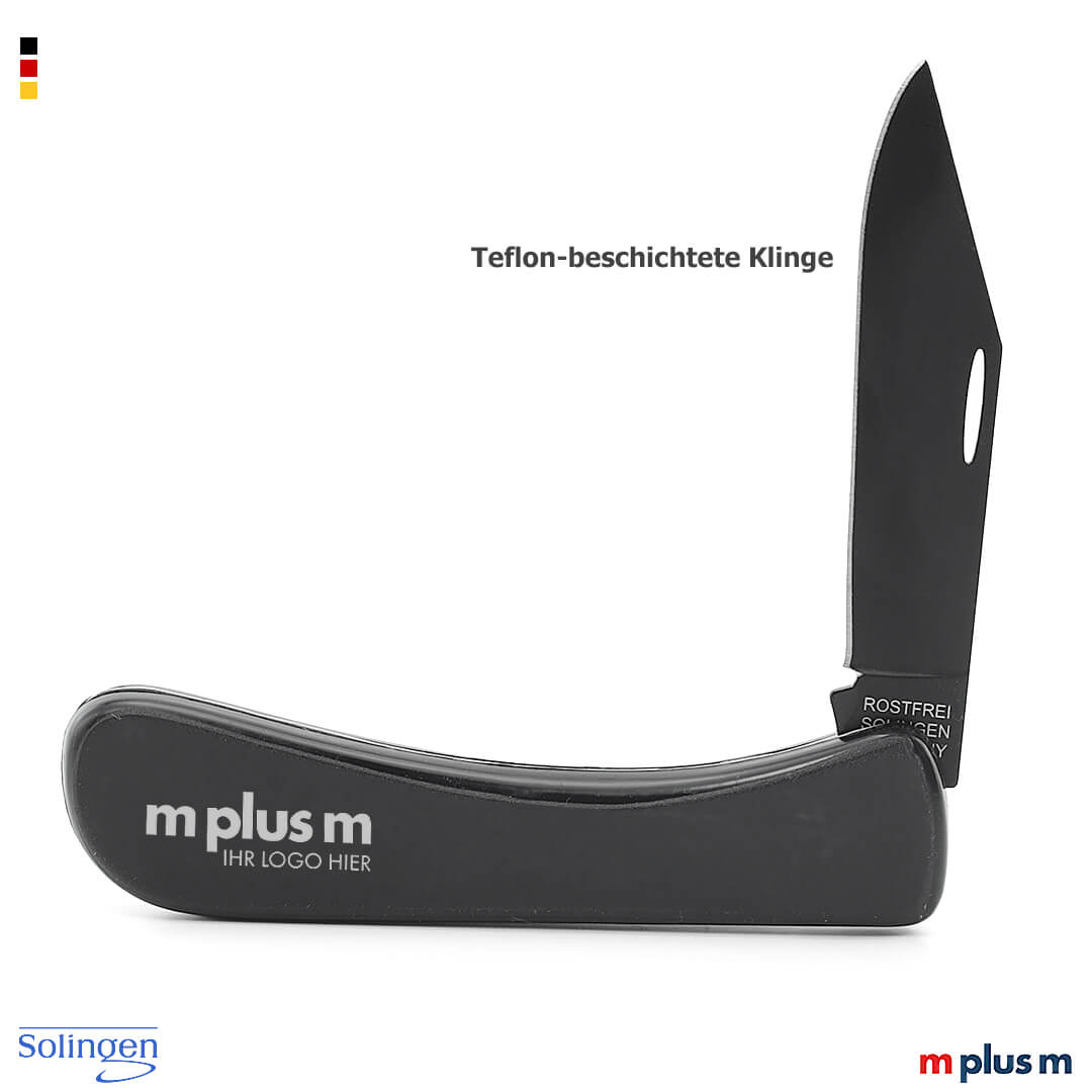 Schwarzes Solingen Teflon Handwerkermesser mit Logo bedrucken
