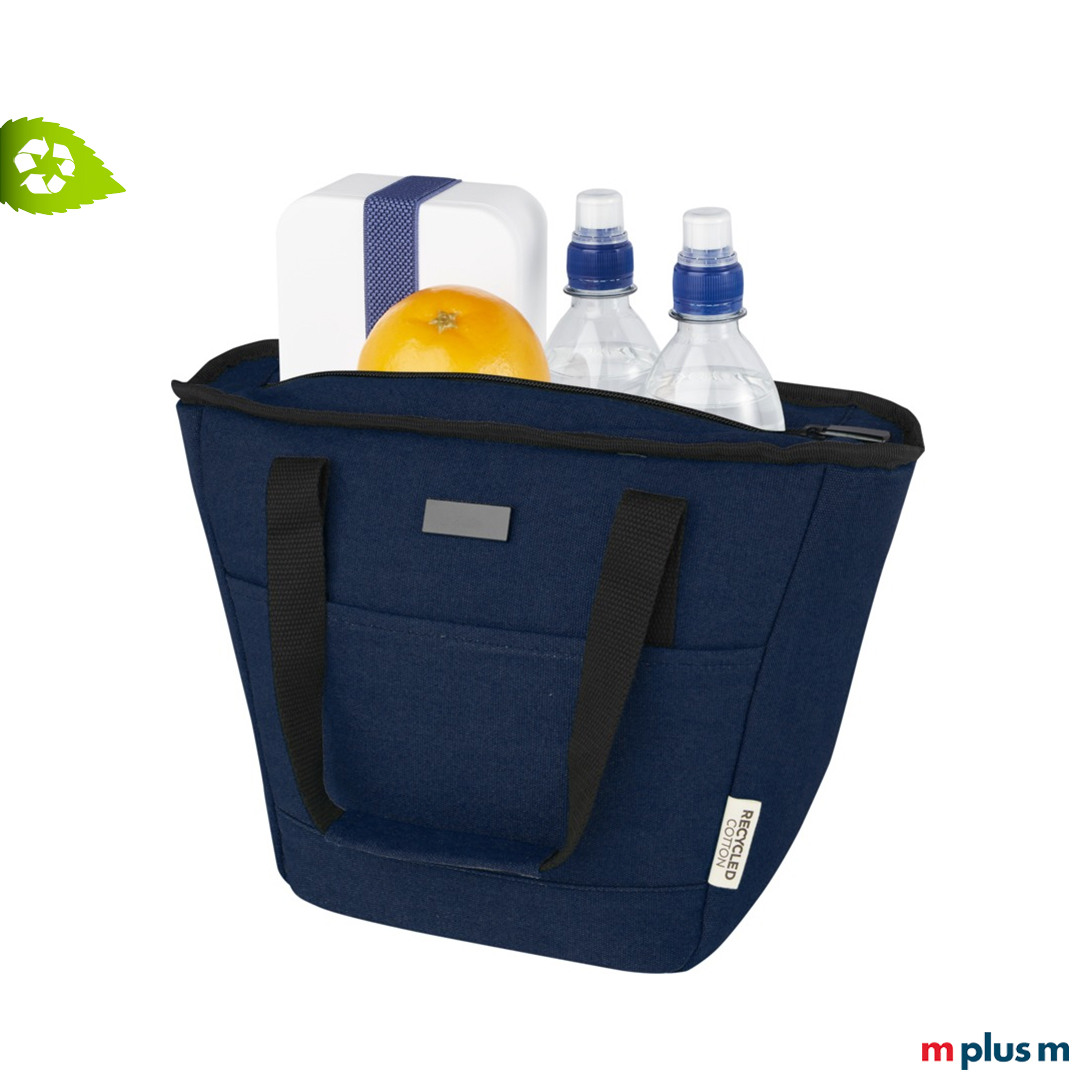 Viel Platz: Große Werbeartikel Kühltasche aus recycling Material in Farbe Blau