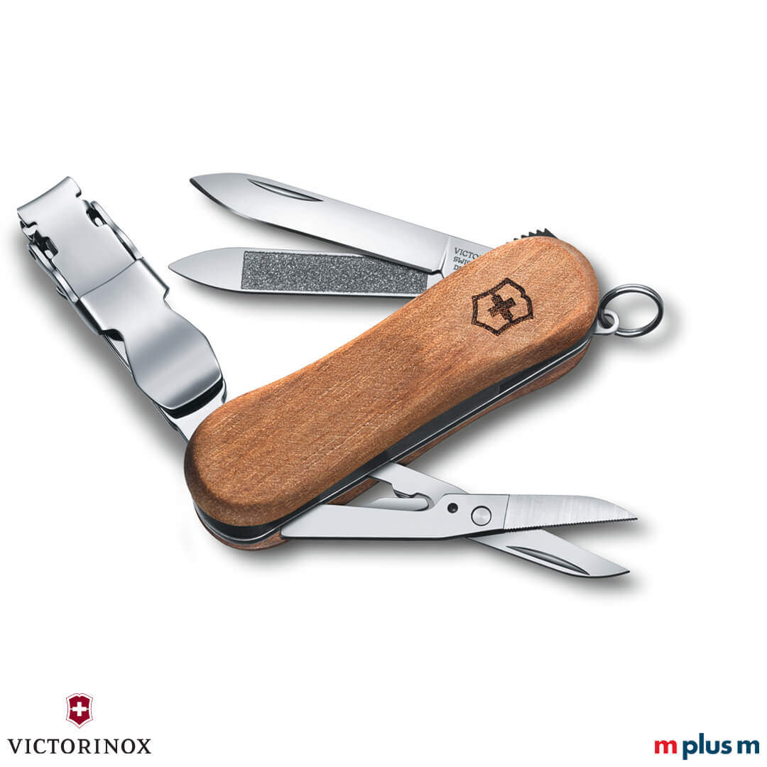 Victorinox Nail Clip Wood 580 Das Schweizer Taschenmesser mit Holzschale und Nagelknipser von Victorinox. Mit Logo Gravur als Werbeartikel lieferbar.