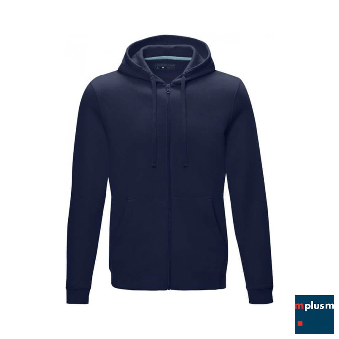 Dunkelblauer-Ziphoodie-Ruby-als-nachhaltiger-Werbeartikel-mit-Logo-bedrucken-REMFHFY8hsdrK24 Nachhaltige Sweatjacke in navy. Als Werbeartikel