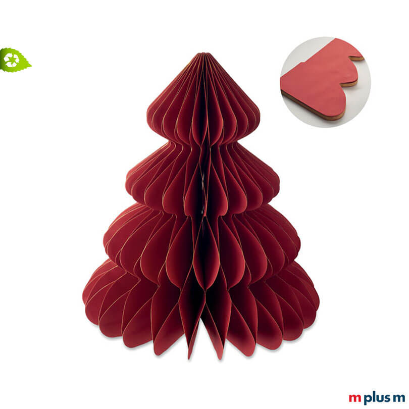 PopUp Papier Weihnachtsbaum Groß in klarer Rot-Farbe, mit Druckbereich für Firmenlogo – nachhaltiger Werbeartikel & Weihnachtspromotion
