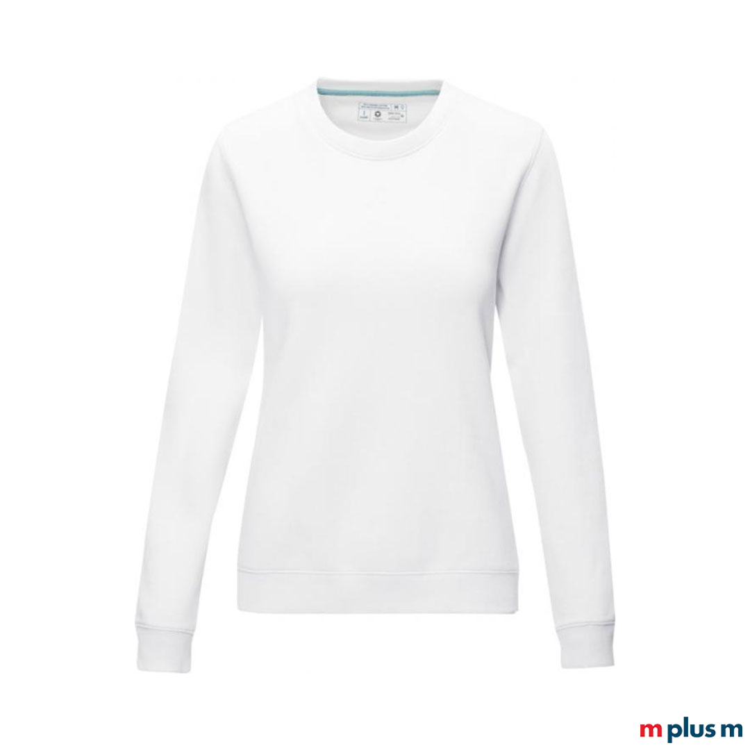 Weißes Sweatshirt für Damen ohne Logo. Individuell zu bedrucken