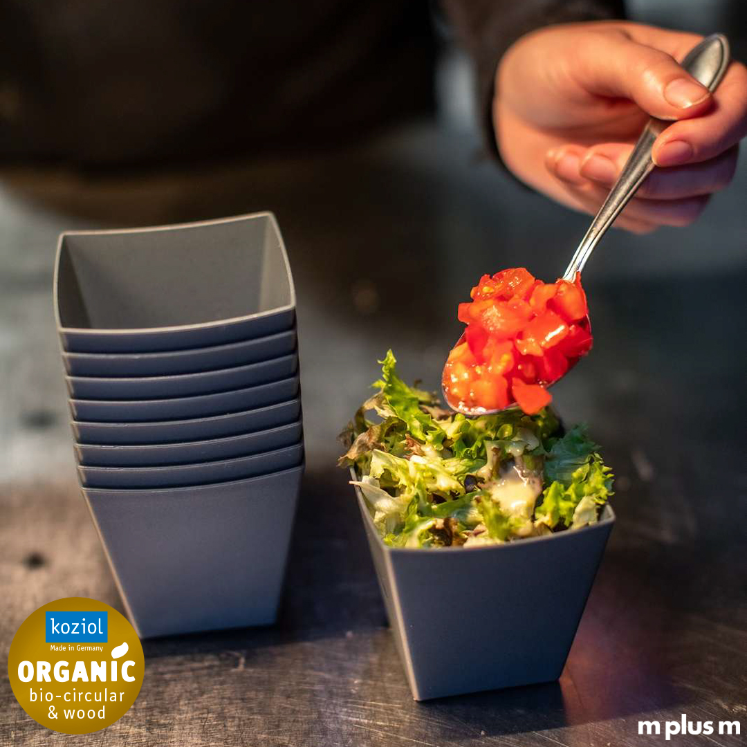 Koziol Verpackung für Fritten und Salat zum bedrucken mit Motiv zum mitnehmen To Go als nachhaltige Alternative zu Einwegverpackungen