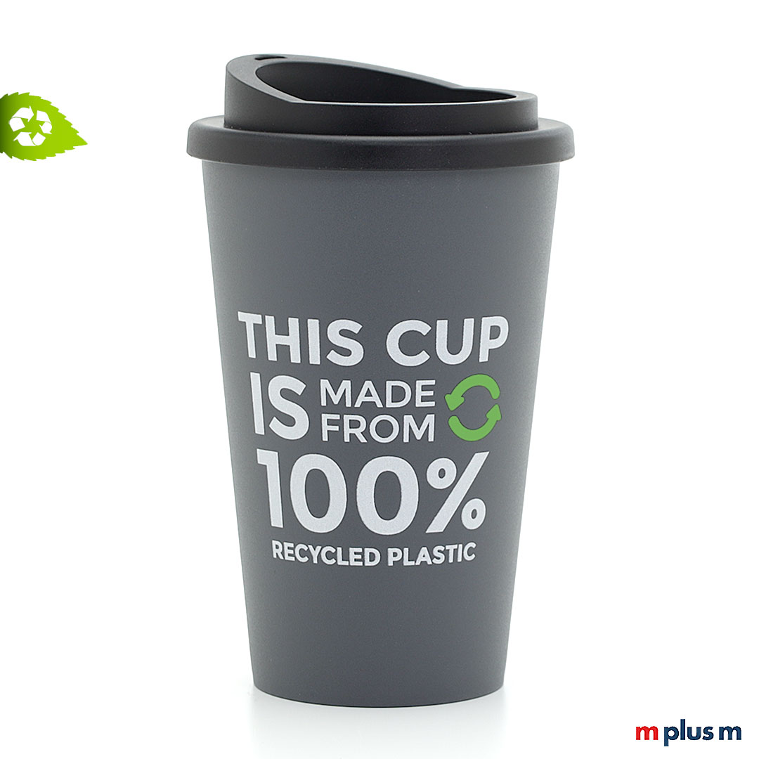 Green Coffee Shop Recycling ♻️ Thermobecher aus Europa in Grau mit 2c Logo bedrucken