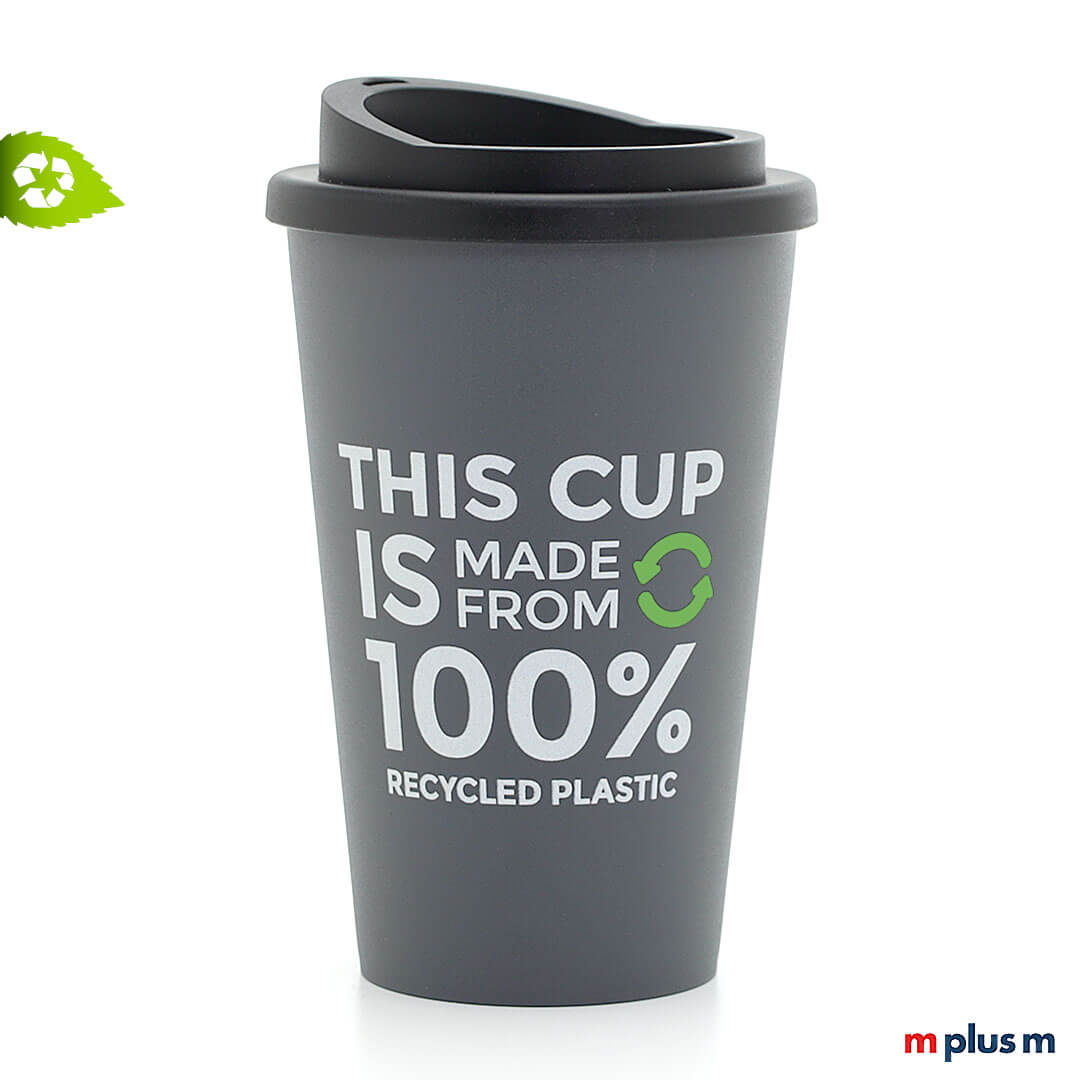 Green Coffee Shop Thermobecher Grau 2c SD Green Coffee Shop Recycling ♻️ Thermobecher aus Europa in Grau mit 2c Logo bedrucken