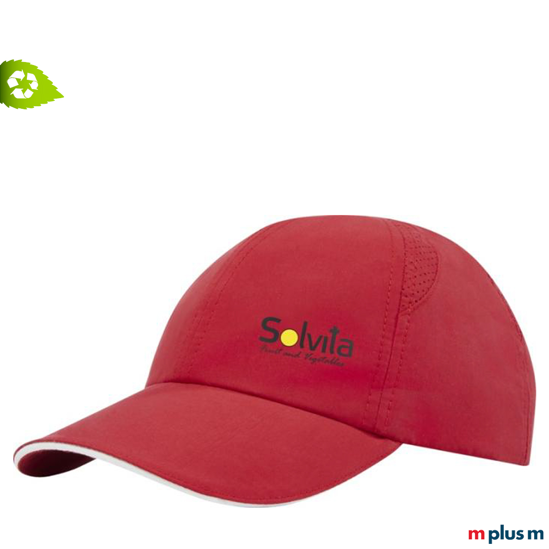 Rote Mütze mit Logo bedruckt aus recycling GRS Material zum verschenken als Kundengeschenk
