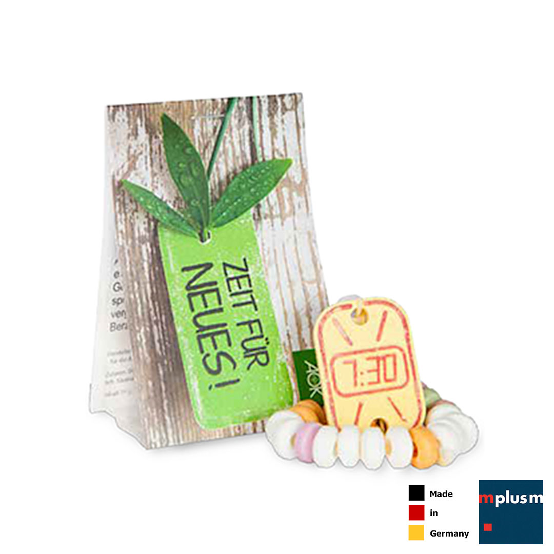 Süße Werbung: Kleine Tüte mit bedruckter Karte. Nachhaltig aus Deutschland.