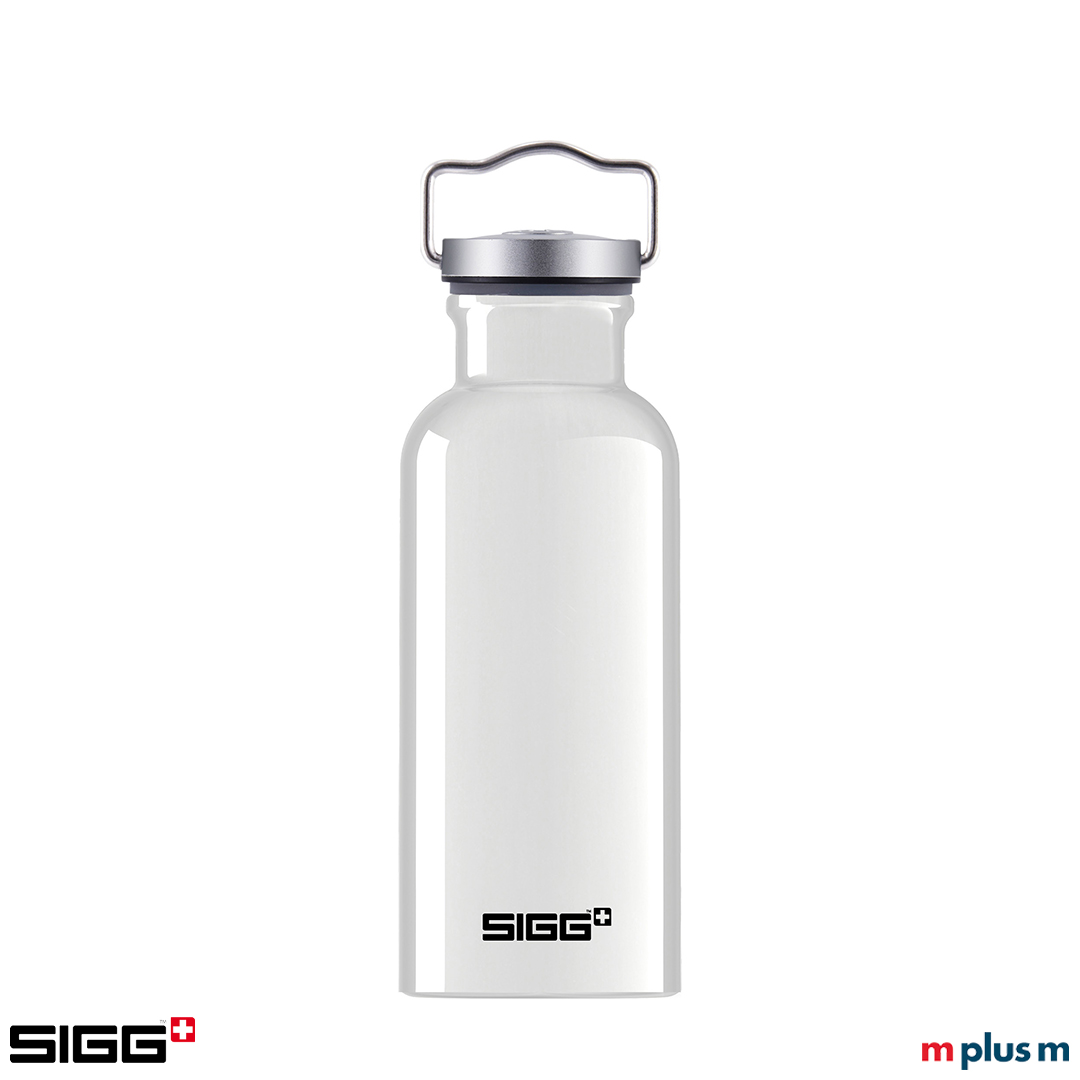 Weiße Trinkflasche von Sigg mit Logo bedrucken